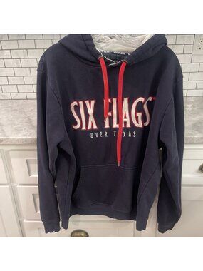Six Flags Hoodie‎ Sweatshirt Womens Medium Blue Streetwear Texas